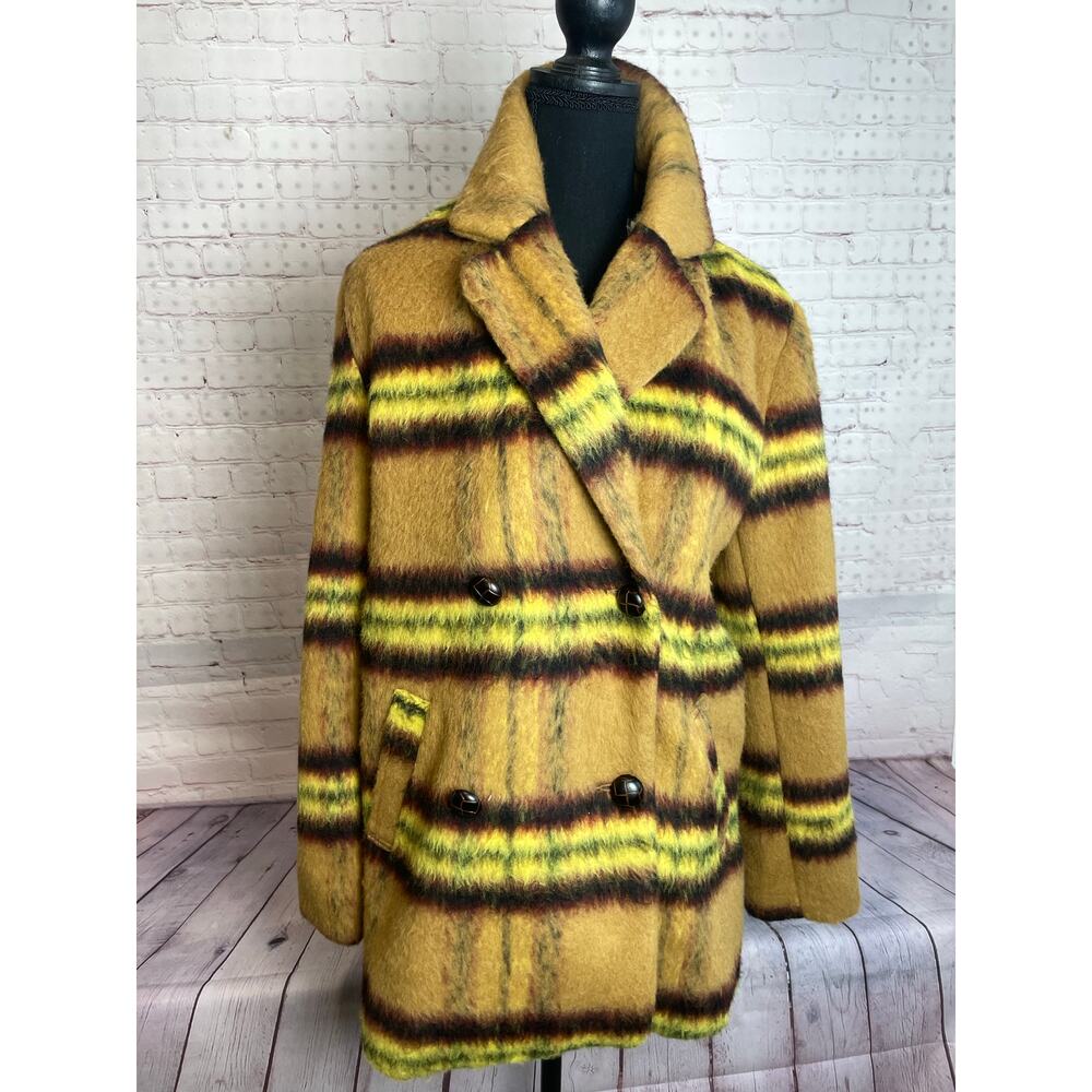 Vigoss Plaid Double Breasted Peacoat Lemon Women Size Small NWT - Picture 2 of 10